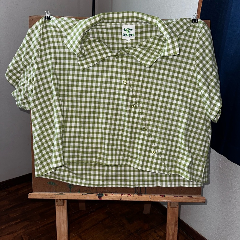 Shiny by Nature Green Gingham Casual Button Down Shirt